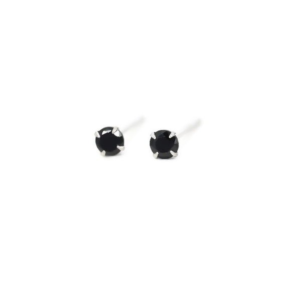 925 Sterling Silver 3mm Black Spinel Stud Earrings - Small Sized Unisex Studs - Picture 3 of 10